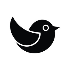 This is a graphic of a stylized bird in a solid black silhouette against a white background.