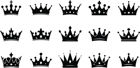 Create a kinds of Crown icon set. Royal crown symbol collection. line crown icon. Vector illustration silhouette with white background.