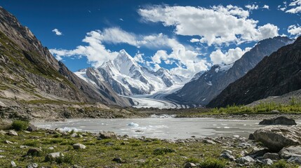Fototapeta premium A glacier retreating and shrinking over the years due to climate change