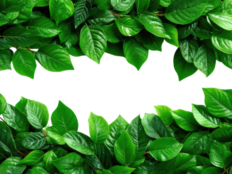 Leafy Frame: A lush green leaf border surrounds empty area for design, offering a natural, vibrant, and inviting visual for your creative projects.