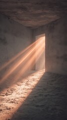 Obraz premium Light Entering Dark Room Interior Abstract Architectural Shot Minimalist Design Concept
