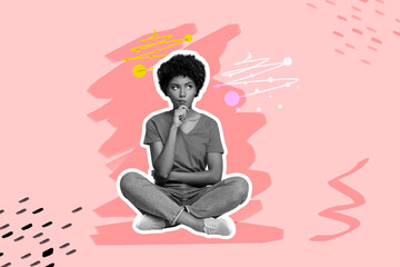 Exclusive magazine picture sketch collage image of minded girl guy sit think idea ponder...