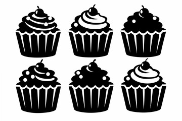 6 set cupcakes  silhouette vector