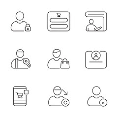 Login Required for Checkout Icons Set. Simple Line Icons Representing Retail and Commerce Processes
