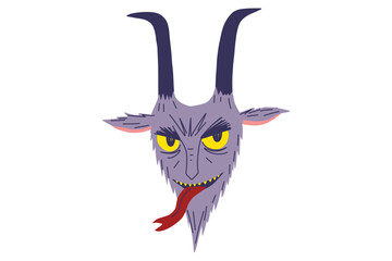 Fototapeta premium Cartoon krampus illustration. Halloween demon devil. Scary face. Sticker print logo icon. Stock vector illustration isolated on white background.