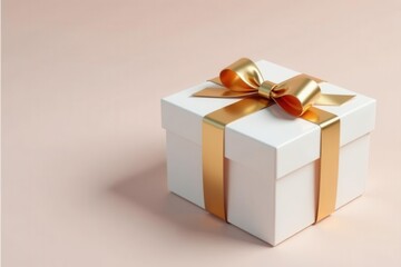 Fototapeta premium Elegant white gift box with golden ribbon bow , image, gift, decoration