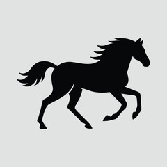 Running Horse Silhouette Dynamic Minimal Black on White Vector Illustration