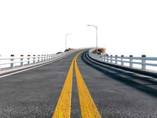 Road to Opportunity: An inviting asphalt road with vibrant yellow lane markings and elegant street lights leads towards a hopeful horizon, symbolizing the journey towards success.
