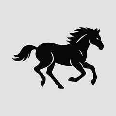 Running Horse Silhouette Dynamic Minimal Black on White Vector Illustration