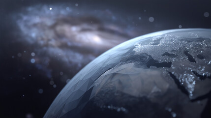 Obraz premium Stylized 3D Planet with Polygonal Textures and Galaxy Background