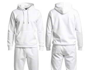 Stylish White Hoodie and Sweatpants Combination: Transparent Background PNG