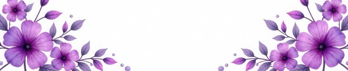 Obraz premium Intricate watercolor purple flower and leaf frame design , art, painting, botanical