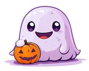Cute ghost with pumpkin