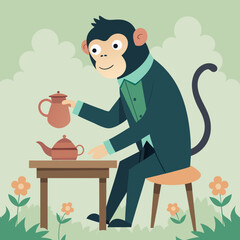 Vector art illustration of a monkey with tea