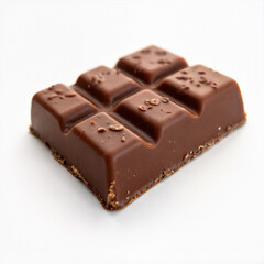 A single piece of milk chocolate with a smooth, square shape, isolated on a white background.
