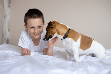 little boy and her dog