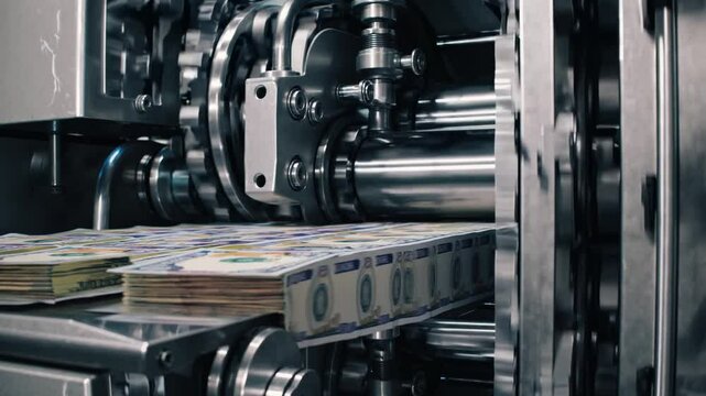 Process of printing currency in a high-tech facility demonstrating precision and efficiency in money production