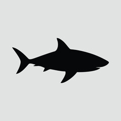 Shark Side View Silhouette Minimal Bold Black on White Vector Illustration
