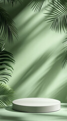 Obraz premium Green palm leaves with shadows and empty product display podium