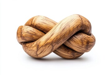 Intricate wooden knot sculpture on white background