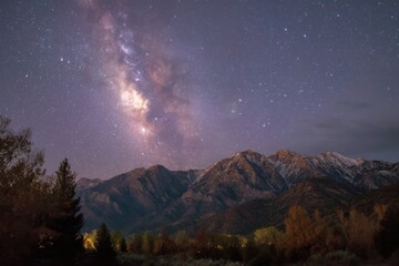 Milky Way Galaxy over Wasatch Mountain Range in Utah Scenic Night Landscape Wide Angle