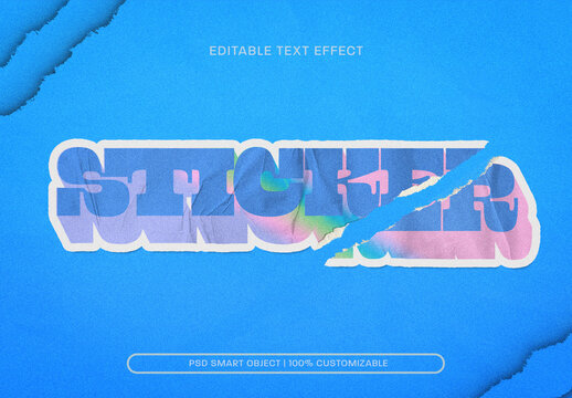 3D Rainbow Sticker Text Effect with Tear