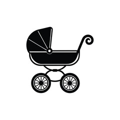Flat and Minimal Baby carriage logo vector illustration isolated on white background