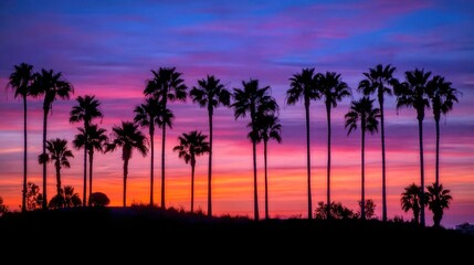 Naklejka premium A silhouette of palm trees against a stunning sunset