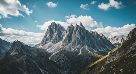 Fototapeta premium Majestic Dolomites Mountain Range Dramatic Peaks Alpine Scenery Italy