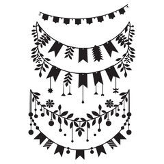 Simplistic paper garland black vector. Paper garland silhouettes. Garland for decoration.