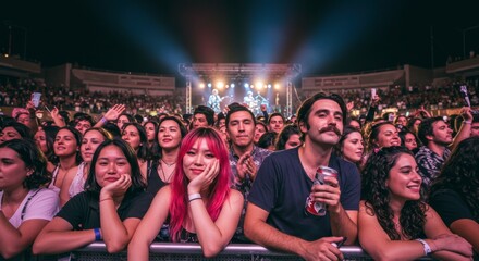 Diverse Crowd Enjoying Live Music Concert at Outdoor Amphitheater