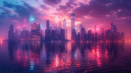 Fototapeta premium Vibrant Cityscape at Twilight A Futuristic Skyline