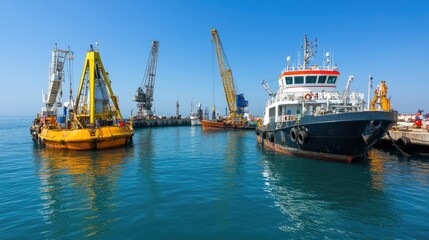 Fototapeta premium Industrial vessels at a port