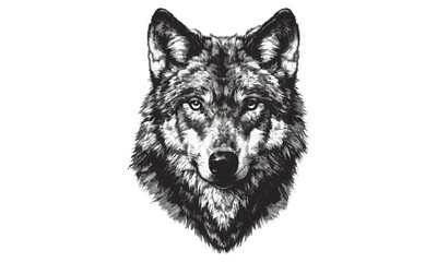 Vintage Engraved Wolf Head, Antique Hand-drawn Line Art, Rustic Wildlife Print, Wilderness Drawing, Black Sketch Effect, Rustic Forest Animal Decor, Trendy Engraving Art