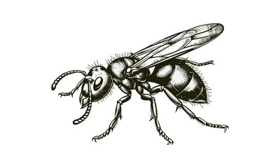 Vintage Hand-drawn Insect Illustration, Antique Engraving of Ant Carrying Leaf, Retro Wildlife Line Art, Monochrome Nature Sketch, Rustic Black Sketch, Retro Animal Art