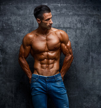 Handsome Shirtless Muscular Man in Jeans
