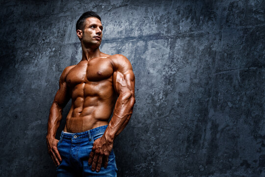 Handsome Shirtless Muscular Man in Jeans
