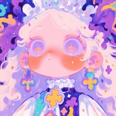Fototapeta premium beautiful girl,melancholic expression,light purple hair,noble and elegant,European palace style,intricate curls,soft blush,