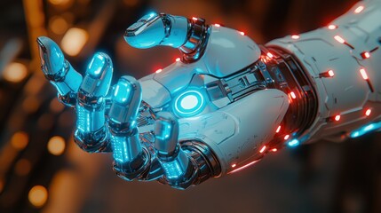 Futuristic robotic hand with glowing details