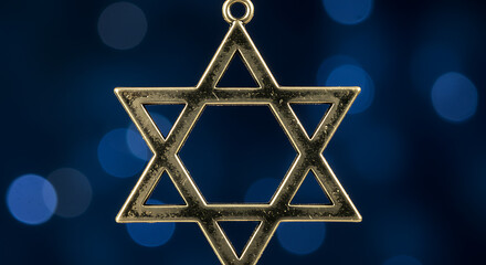 Golden Star of David Pendant with Textured Surface and Ring
