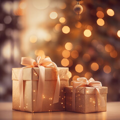 Cute Christmas gift boxes under a decorated tree