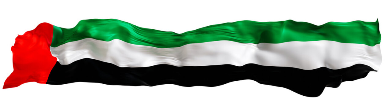 Stylized flag of United Arab Emirates on transparent background. Footer, header or divider. Cut out wide, panoramic element. Banner for patriotic themes or national event promotions. 3D.