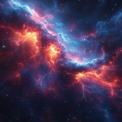 Obraz premium Vibrant Cosmic Nebula with Fiery Streaks and Starry Backdrop, Galactic Energy Phenomenon