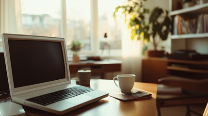 Laptop computer on desk in office space