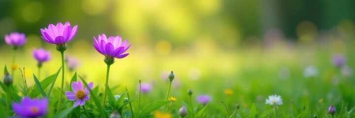 Fototapeta premium Vibrant purple wildflower blooms, lush green meadow , color, natural
