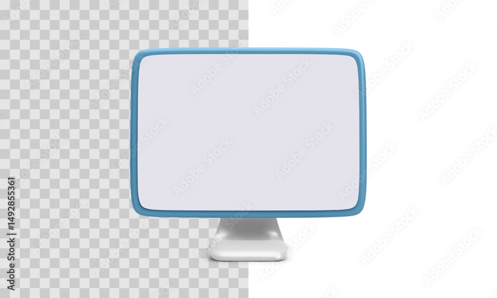 Poster modern computer monitor with blank screen in minimal blue frame. front view 3d icon for ui, technolo