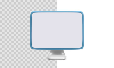 Modern Computer Monitor with Blank Screen in Minimal Blue Frame. Front View 3D Icon for UI, Technology or Office Concepts. Vector Illustration.