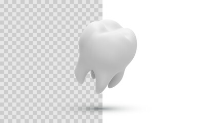 Healthy White Tooth 3D Render With Realistic Shape And Clean Surface On Transparent Background. Perfect Symbol For Dental, Hygiene, And Medical Designs. Vector Illustration.