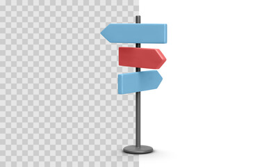 3D Direction Signpost With Colorful Arrows Pointing In Different Ways. Navigation Or Travel Concept On Transparent Background. Vector Illustration.