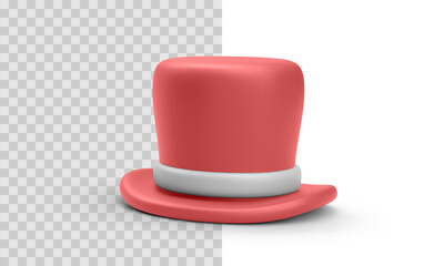 3D Red Top Hat With White Band, Classic Gentleman's Hat For Party, Costume, Or Formal Theme On Transparent Background. Vector Illustration.